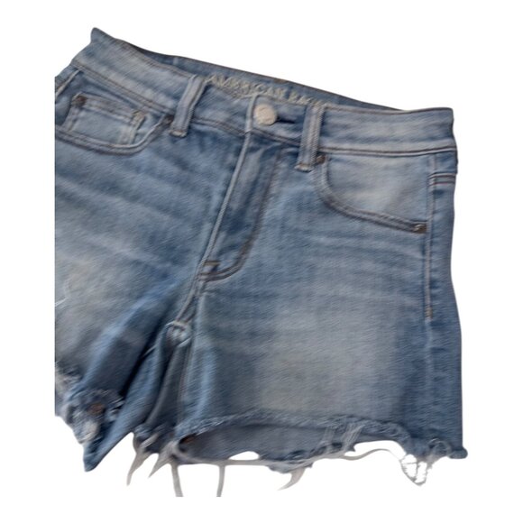 American Eagle Womens SZ 2 High Rise Distressed Denim Shortie Frayed Hemmed - Picture 11 of 12
